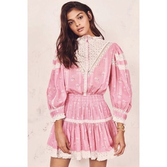 LOVESHACKFANCY Viola Dress in Pink - Picture 1 of 12